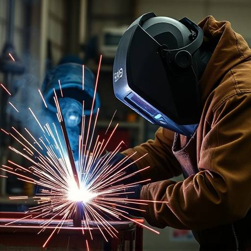 Widok stanowiska pracy spawacza podczas kursu spawania MIG/MAG